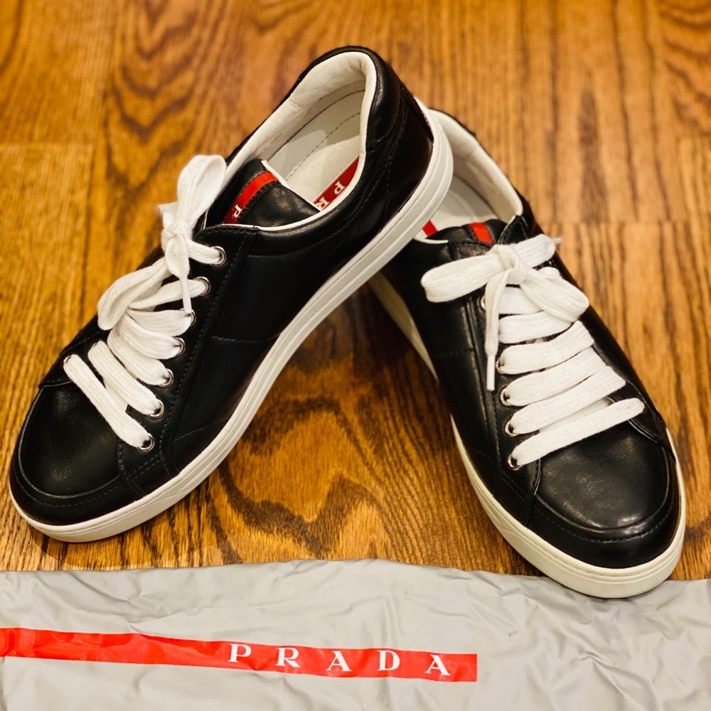 PRADA Black Leather Sneakers